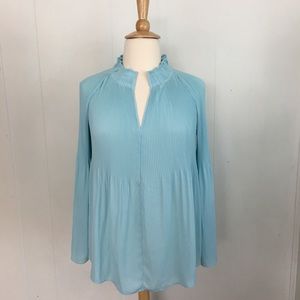 Lane Bryant Long Sleeve Accordion Pleat Notch Neck Blouse